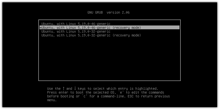 boot into recovery mode in Ubuntu