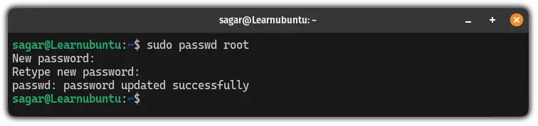 change password of root account in ubuntu