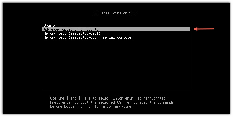 how to get into the grub bootloader in Ubuntu VM