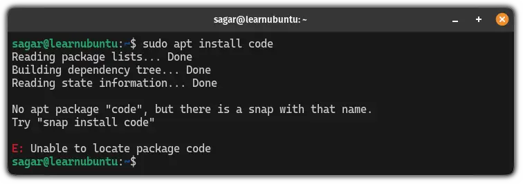 unable to install VSCode in Ubuntu