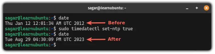 Change time and date to default in Ubuntu