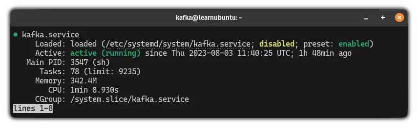Check status of Kafka service