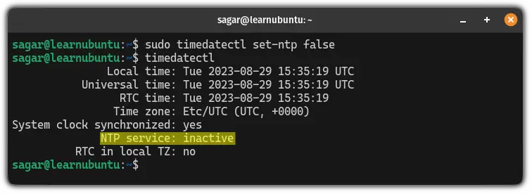 Disable NTP in Ubuntu to change date and time