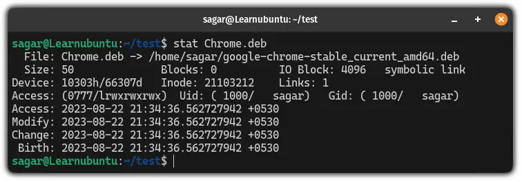 Follow symbolic links using the stat command