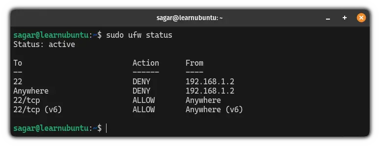 List UFW rules in Ubuntu