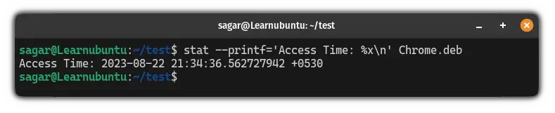 Print access time using the stat command