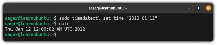 Set date using the timedatectl command in Ubuntu