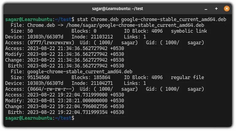 Use multiple files with the stat command