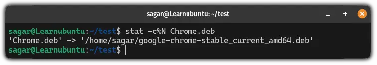Use stat command to follow the symbolic link without any additional information