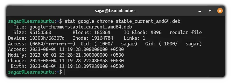 Use stat command without options in Ubuntu