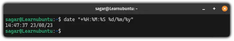 Use the date command to only print date and time in 24hr format in Ubuntu terminal