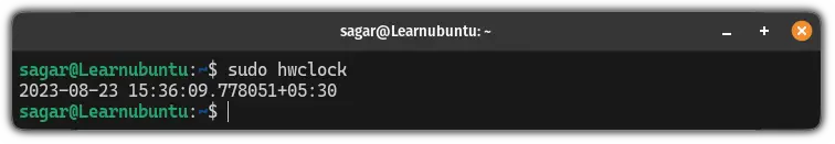 Use the hwclock command to find the current time and date in Ubuntu terminal