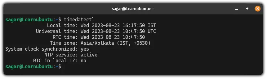 Use timedatectl command to find the current date and time in Ubuntu terminal