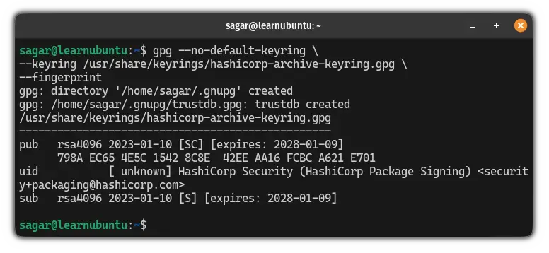 Varify GPG key fingerprint to install Terraform in Ubuntu