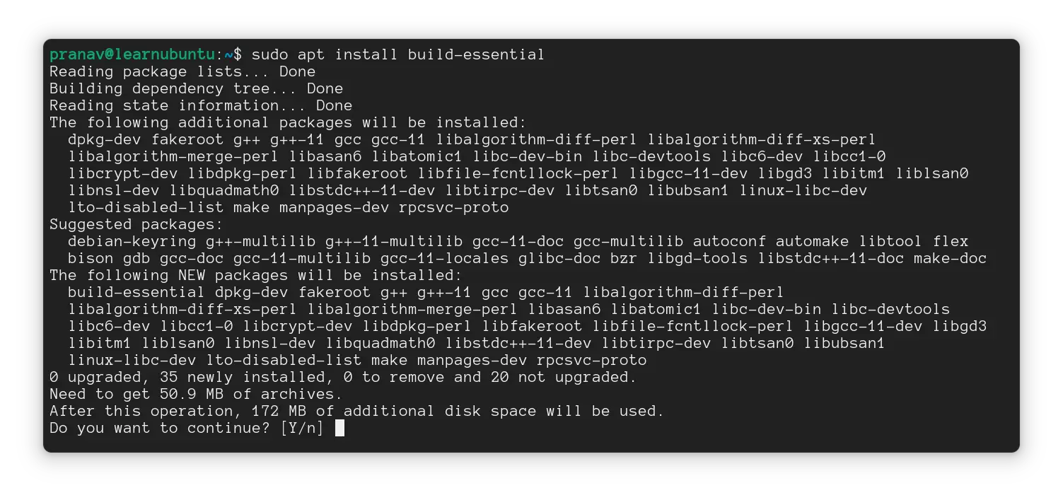 Installing the build-essential bundle to get all necessary compilers