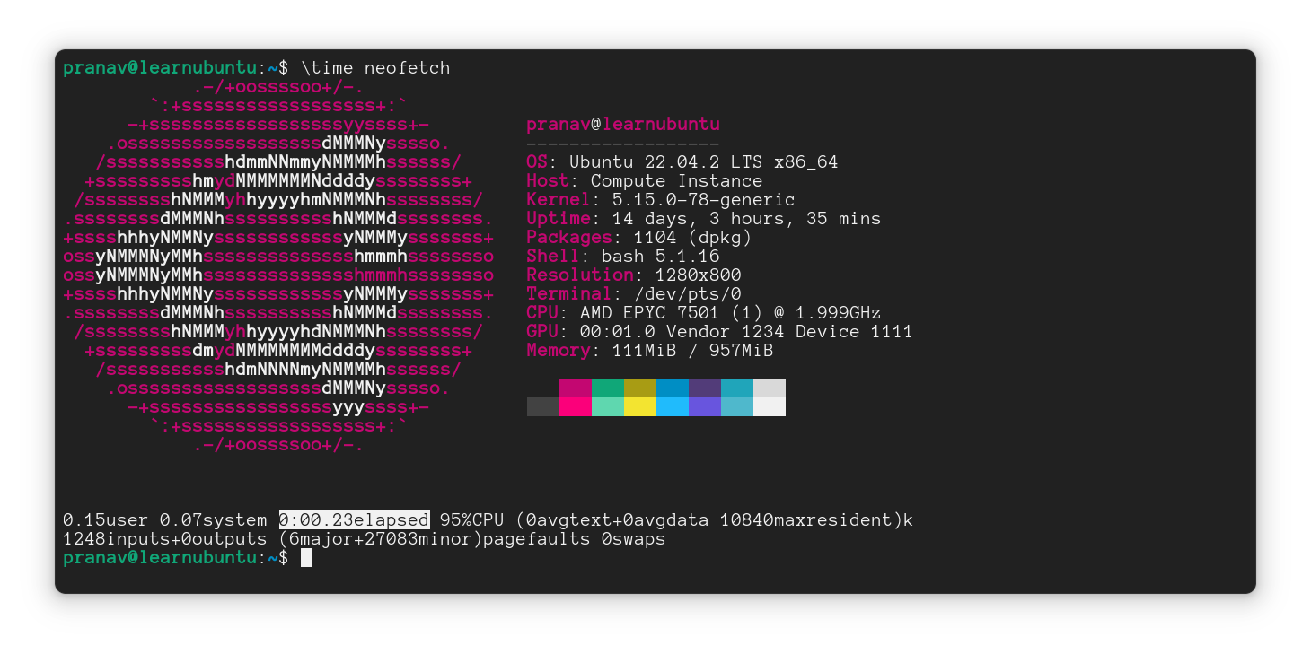 Output of GNU time running a command