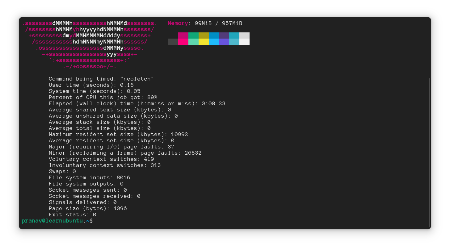 Verbose mode in time command