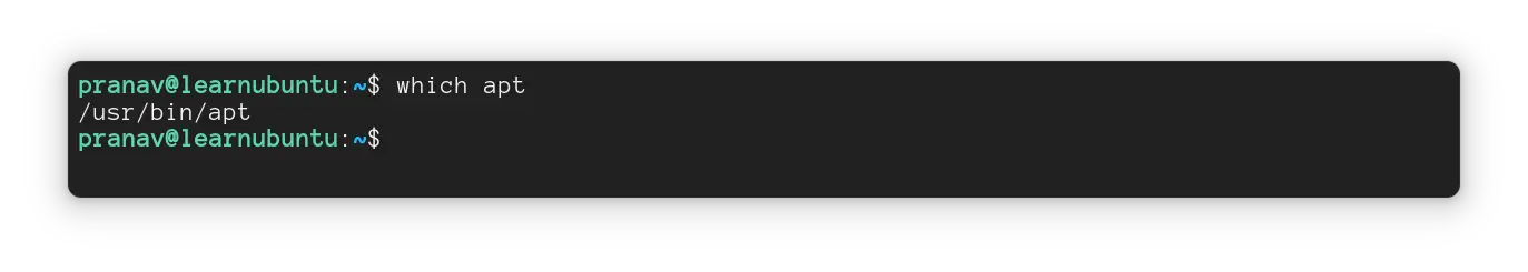 wihch apt (displays the path where the executable is located)
