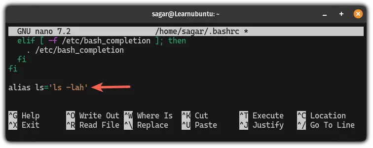 Create a permanent custom command using alias in Ubuntu Linux