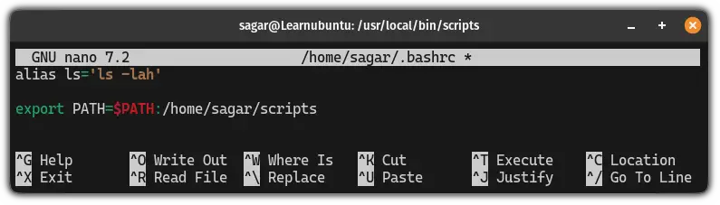 Create custom command from script for logged-in user in Ubuntu Linux