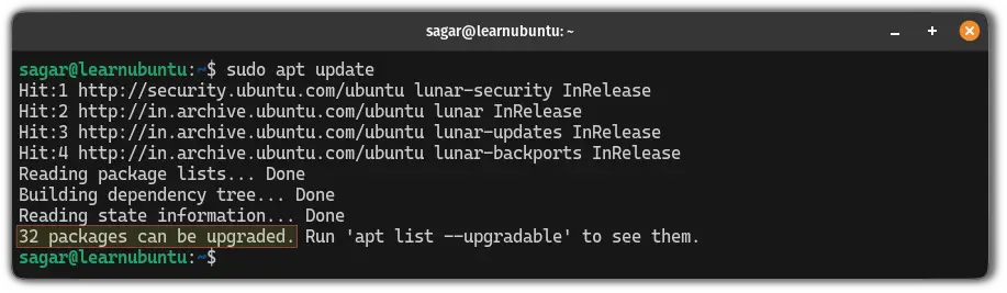 Update system repository to update packages in Ubuntu