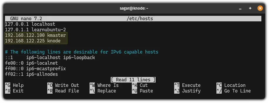 reference IP address and hostname of the master and node server in the hosts file of the node serverto configure kubernetes