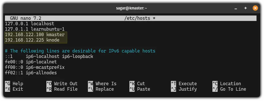 reference IP address and hostname of the master and node server in the hosts file to configure kubernetes