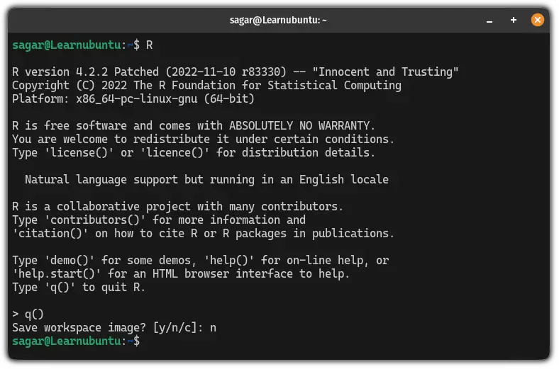 exit from the R prompt in Ubuntu Linux terminal
