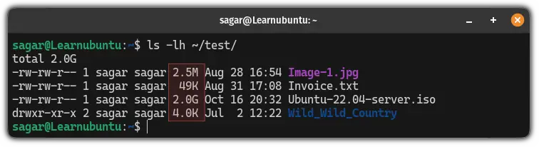 List files in human-readable form using the ls command in Ubuntu terminal