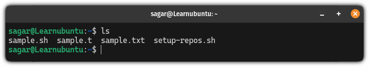 List files using the ls command in Ubuntu terminal
