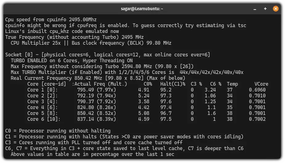 Use the i7z utility to check CPU temprature in Ubuntu terminal