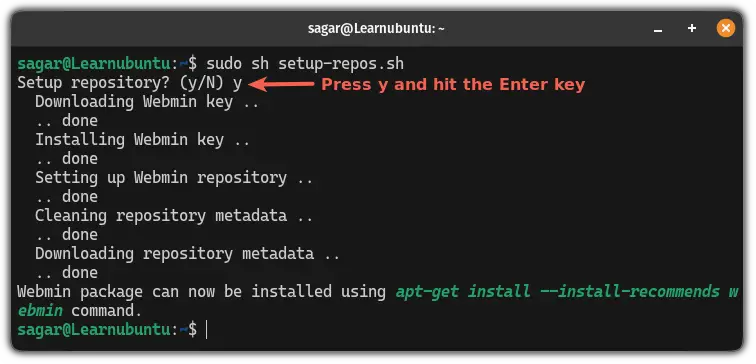 setup webmin repository and webmin GPG key to Ubuntu