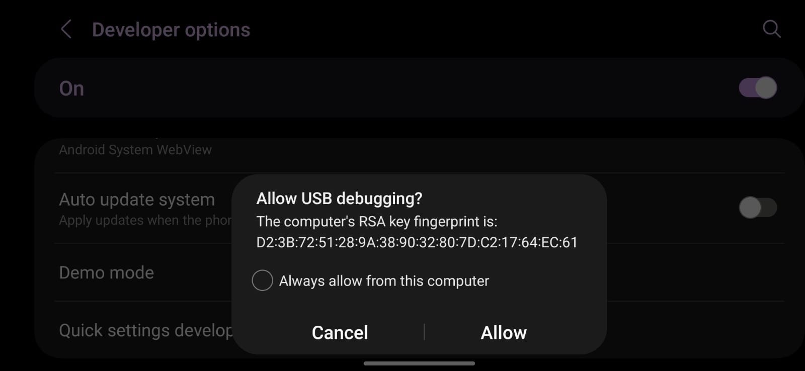 Allow USB debugging