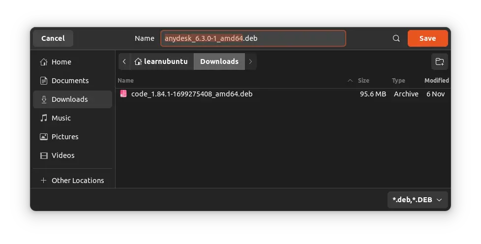 Save AnyDesk deb file