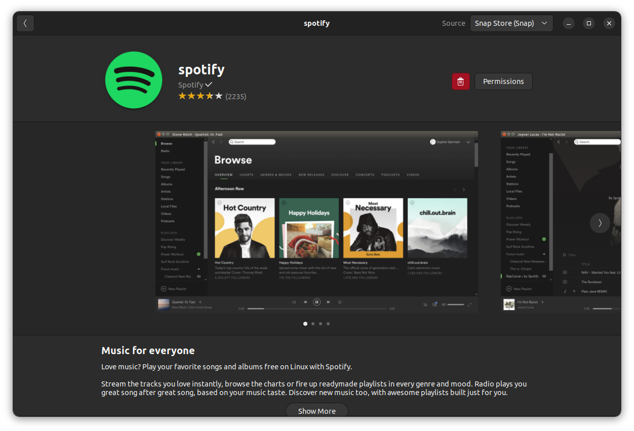 Spotify successfully installed on Ubuntu