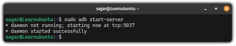 Start the ADB server in Ubuntu