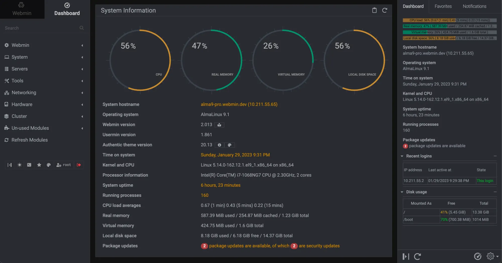 Webmin interface