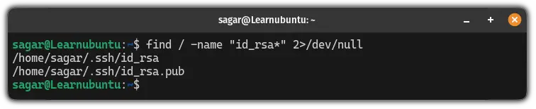 Use the find command to find the SSH keys in Ubuntu