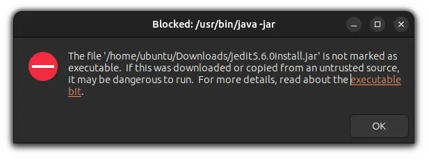error while using executing the jar file in Ubuntu
