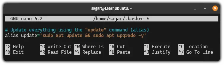 using comments in bashrc file