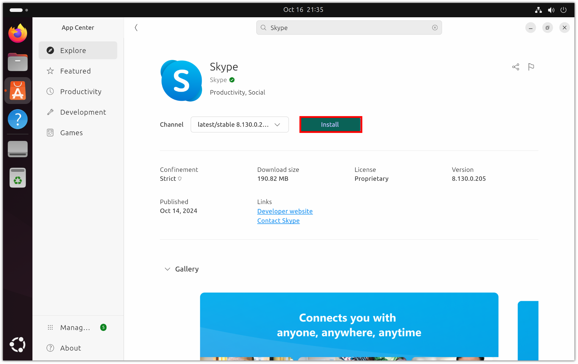 Install Skype on Ubuntu using App Center