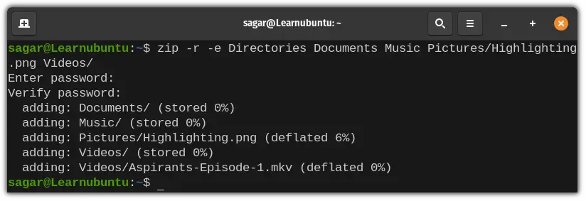 Encrypt zip file in command line