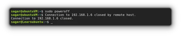 use poweroff command to shutdown ubuntu server