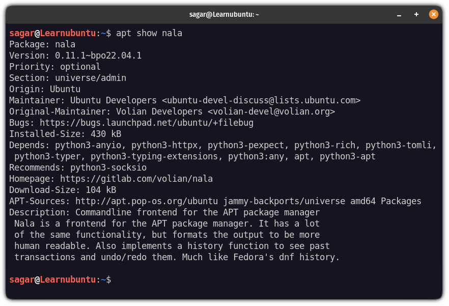 Search for packages in Ubuntu using the apt search
