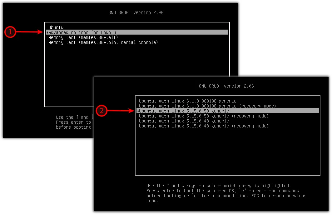 switch back to old kernel in ubuntu