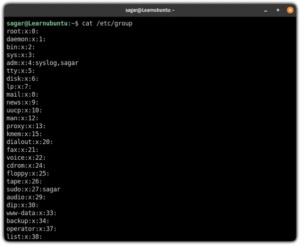 use groups file to list groups in ubuntu
