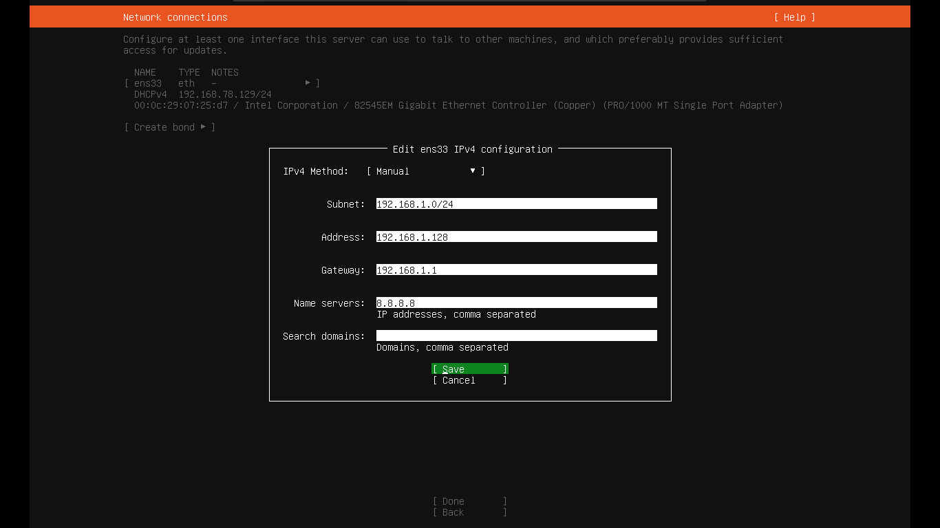 Configure network while installing Ubuntu server