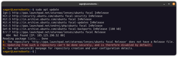 Fix “Updating from such a repository can’t be done securely”